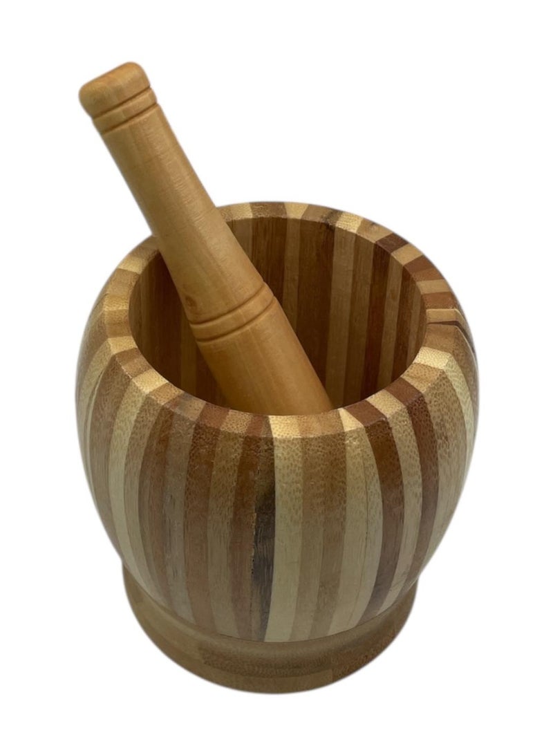 Beige bamboo mortar and pestle - Image 1