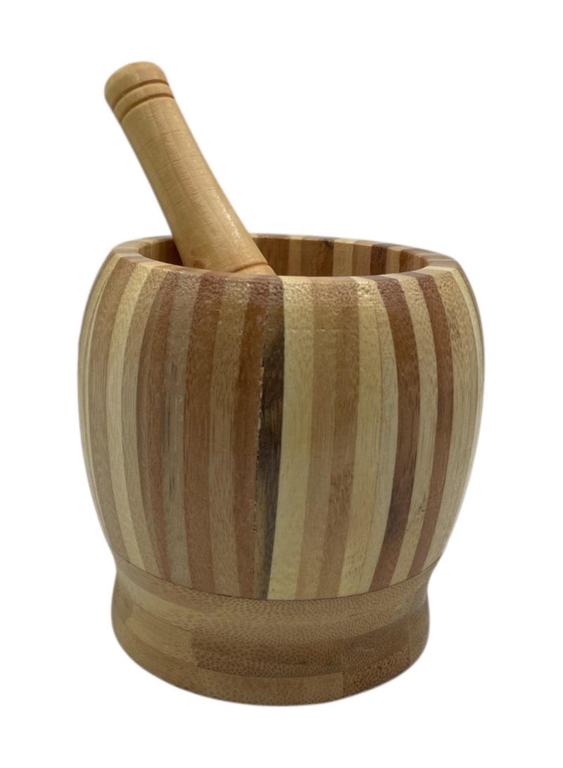 Beige bamboo mortar and pestle - Image 2