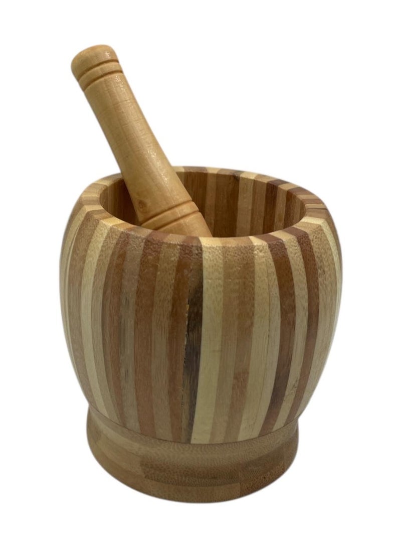 Beige bamboo mortar and pestle - Image 3