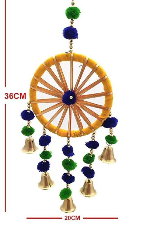 VRCT Plastic Handmade Colorful Ring Pom Pom Hanging for Home Decor|Pom Pom with Bells for Home/Diwali/Wedding/Mehandi/Haldi/Stage Backdrop Decoration|Rajasthani Decoration Items Set of (10) (6) - Image 2