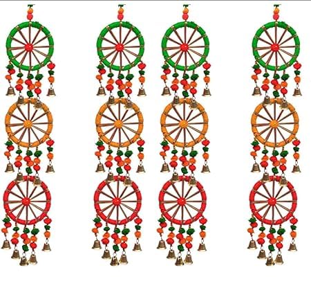 VRCT Plastic Handmade Colorful Ring Pom Pom Hanging for Home Decor|Pom Pom with Bells for Home/Diwali/Wedding/Mehandi/Haldi/Stage Backdrop Decoration|Rajasthani Decoration Items Set of (10) (6) - Image 3