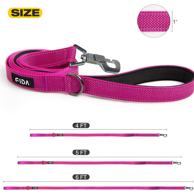 Fida 6 FT Heavy Duty Dog Leash with 2 Comfortable Padded Handles, Traffic Handle & Advanced Easy Snap Hook, Reflective Walking Lead for Large, Medium & Small Breed Dogs, Rose - Image 5