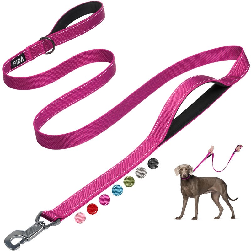 Fida 6 FT Heavy Duty Dog Leash with 2 Comfortable Padded Handles, Traffic Handle & Advanced Easy Snap Hook, Reflective Walking Lead for Large, Medium & Small Breed Dogs, Rose - Image 1