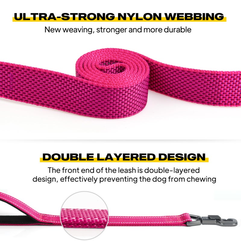 Fida 6 FT Heavy Duty Dog Leash with 2 Comfortable Padded Handles, Traffic Handle & Advanced Easy Snap Hook, Reflective Walking Lead for Large, Medium & Small Breed Dogs, Rose - Image 3