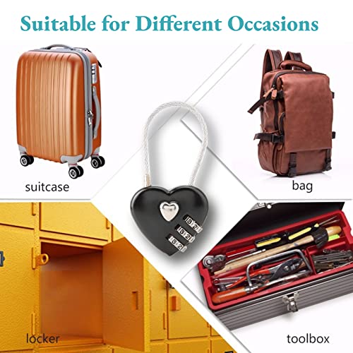 Cuifati Heart Shape Code Lock Compact mini Size with 3 Digit Code Combination for Luggage, Backpack, Jewelry Box, Hall Locker(Black) - Image 5