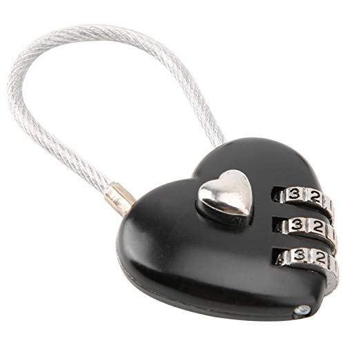 Cuifati Heart Shape Code Lock Compact mini Size with 3 Digit Code Combination for Luggage, Backpack, Jewelry Box, Hall Locker(Black) - Image 1