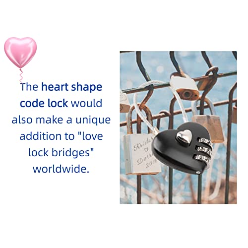 Cuifati Heart Shape Code Lock Compact mini Size with 3 Digit Code Combination for Luggage, Backpack, Jewelry Box, Hall Locker(Black) - Image 2