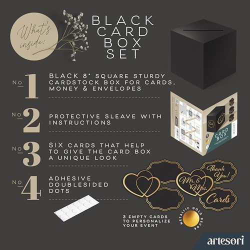 ARTESORI Gift Card Box for Graduation Party Black Card Box for Wedding Reception Birthday Baby Shower with Slot Ideal for Gift Wedding Memory Envelopes Secure Money Holder 8x8 - Image 3