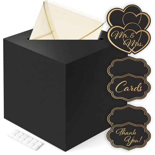 ARTESORI Gift Card Box for Graduation Party Black Card Box for Wedding Reception Birthday Baby Shower with Slot Ideal for Gift Wedding Memory Envelopes Secure Money Holder 8x8 - Image 1