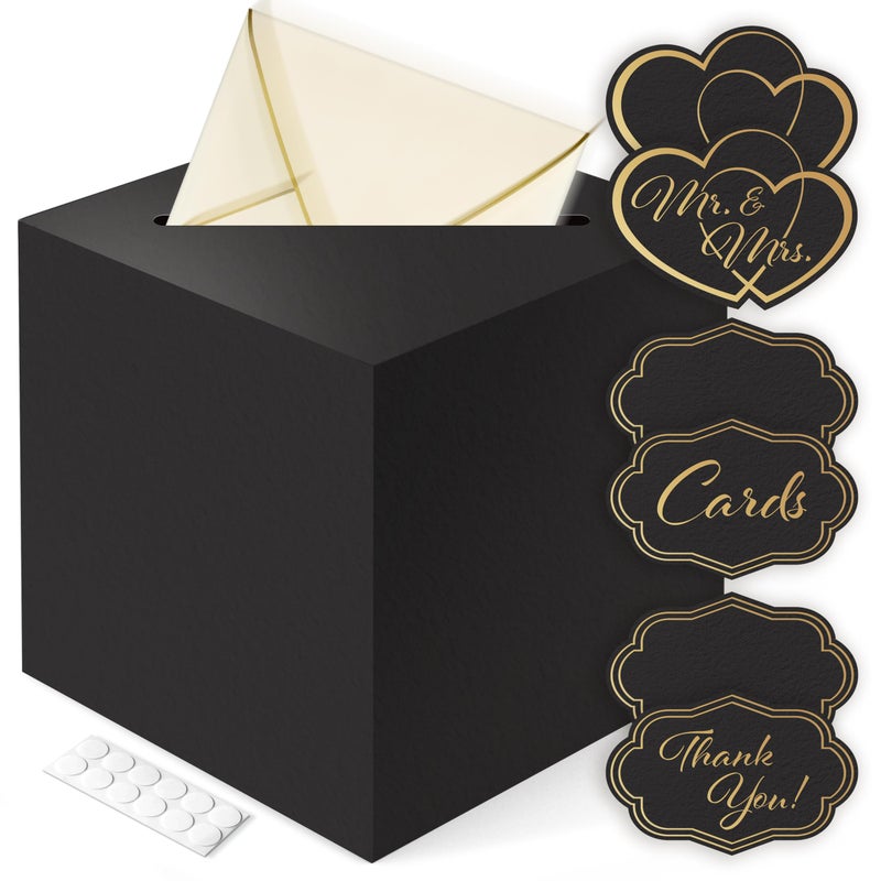 ARTESORI Gift Card Box for Graduation Party Black Card Box for Wedding Reception Birthday Baby Shower with Slot Ideal for Gift Wedding Memory Envelopes Secure Money Holder 8x8 - Image 2