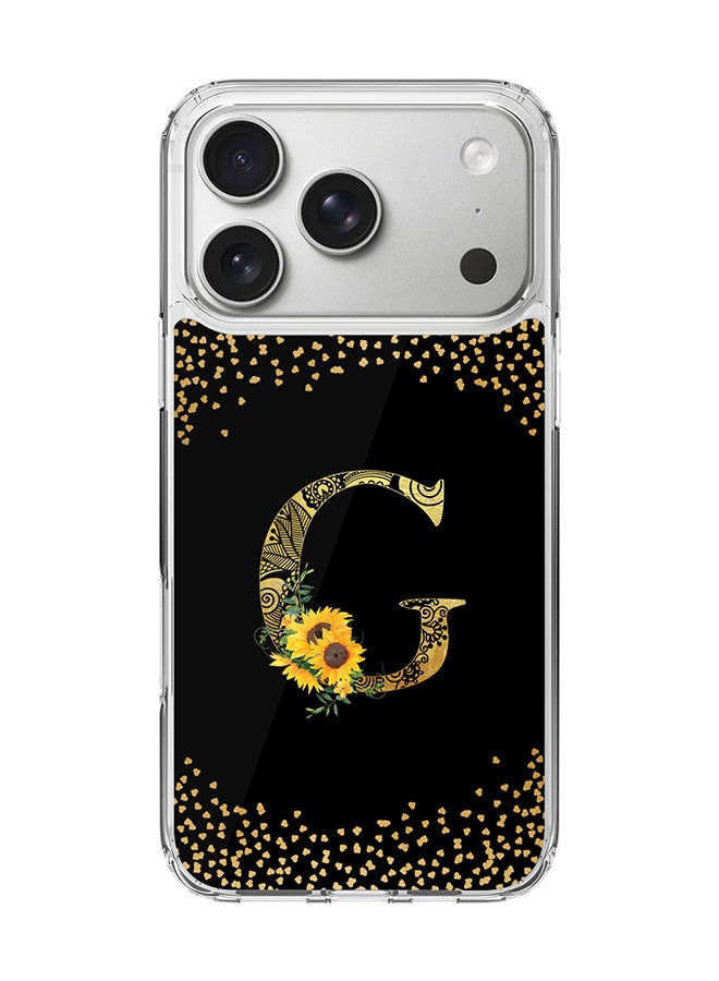 Stylizedd Classic Clear MagSafe Case for iPhone 17 Pro , Hybrid Soft Case Flexible Edges Anti Drop TPU PC Gel Thin Transparent Cover [ Designed for iPhone 17 Pro ] - Custom Monogram Initial Letter Floral Pattern Alphabet - G ( Black )