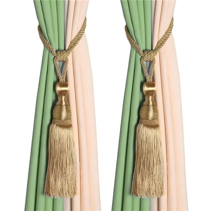 SELLING WONDERFUL CURTAIN HOLDBACKS CURTAINS TIEBACKS HOME DECORATIVE BRAIDED BUCKLE FASTENER ACCESSORIES WINDOW DRAPERY BALL TASSELS TIEBACKS SET OF 2GOLD