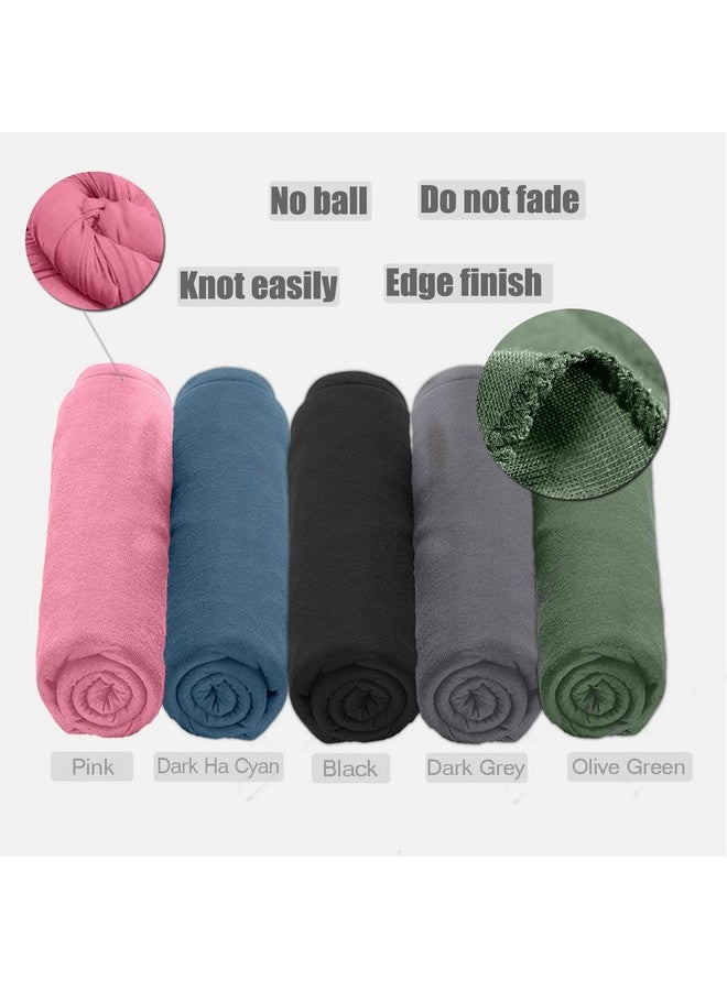 ZRQ ZRQ 5 Pieces Stretch Jersey Turbans Headwrap Scarf for Black Women Fashion Headwear Boho Extra Long Scarf Soft Breathable Easy Knot Hijab Tie (Black,Pink,Olive Green,Deep Ha Tsing,Dark Grey) - Image 5