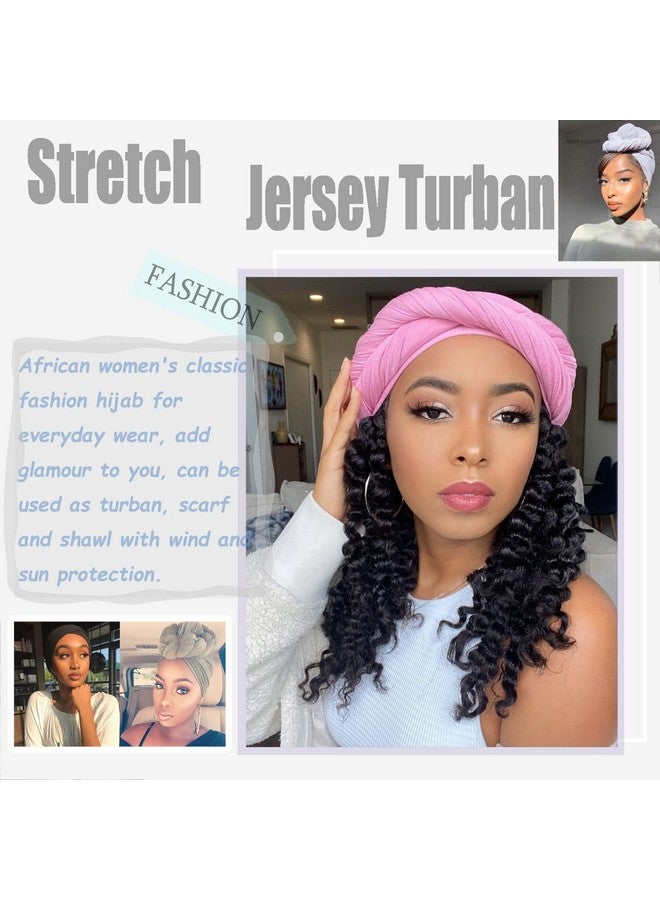 ZRQ ZRQ 5 Pieces Stretch Jersey Turbans Headwrap Scarf for Black Women Fashion Headwear Boho Extra Long Scarf Soft Breathable Easy Knot Hijab Tie (Black,Pink,Olive Green,Deep Ha Tsing,Dark Grey) - Image 4