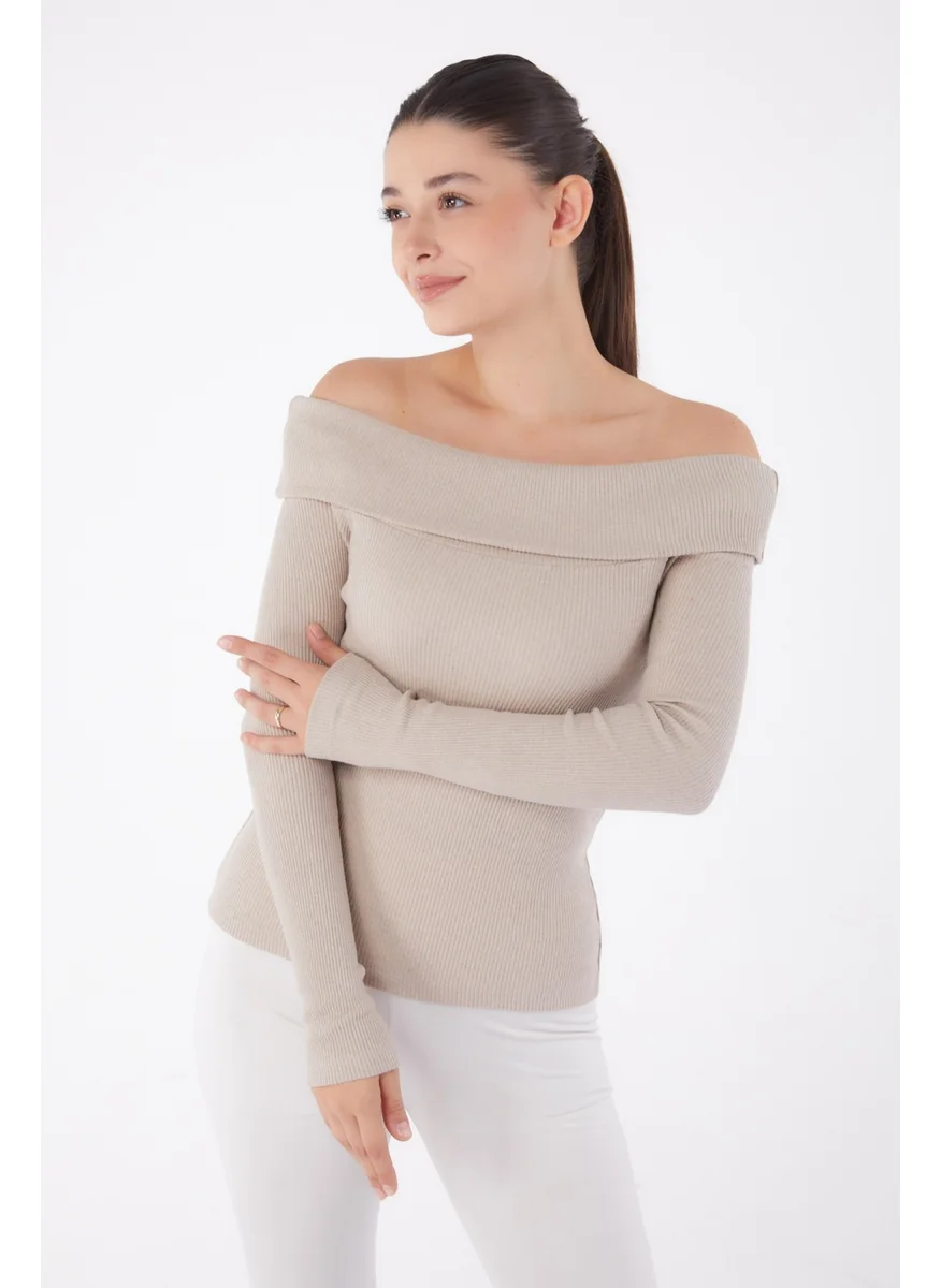 Tofisa Plain Cowl Collar Women's Beige Blouse - 26127