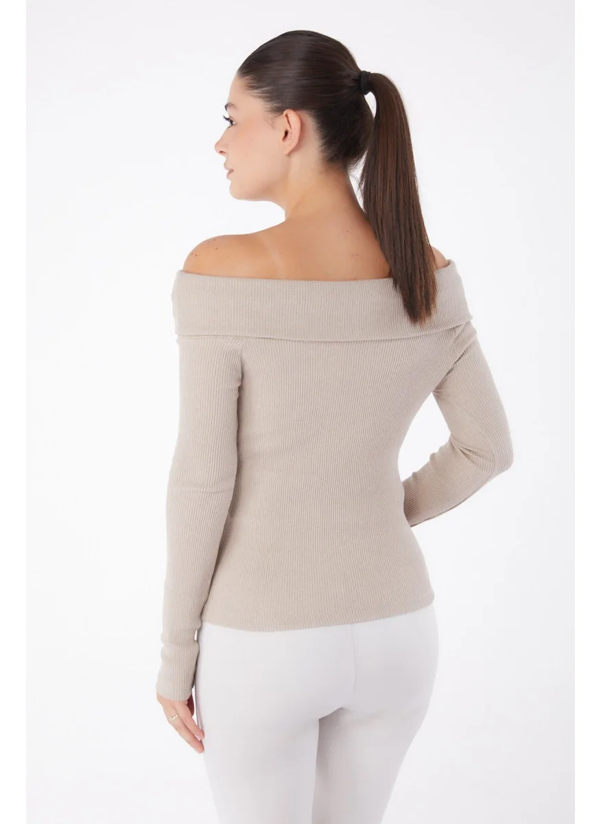 Tofisa Plain Cowl Collar Women's Beige Blouse - 26127
