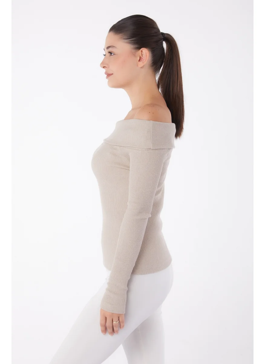 Tofisa Plain Cowl Collar Women's Beige Blouse - 26127
