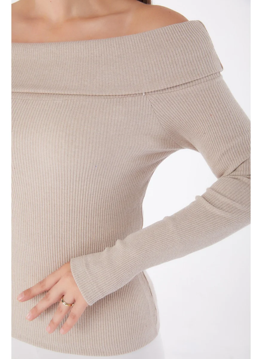 Tofisa Plain Cowl Collar Women's Beige Blouse - 26127