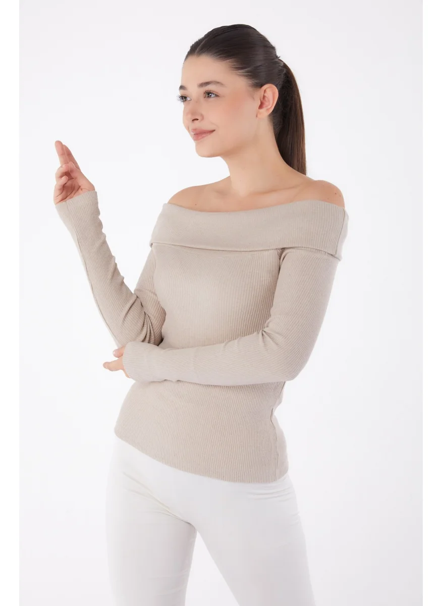 Tofisa Plain Cowl Collar Women's Beige Blouse - 26127