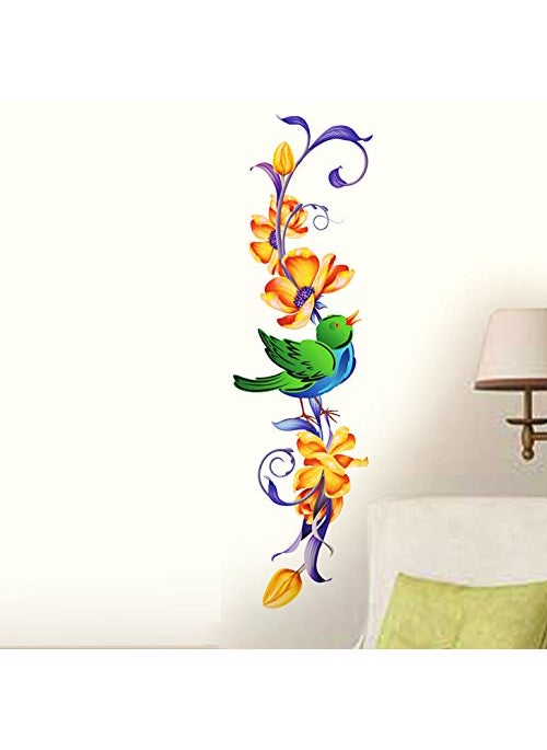 Decals Design Decals Design 'Vertical Floral and Bird' Wall Sticker (PVC Vinyl, 60cm x 45 cm),Multicolour  - Image 1