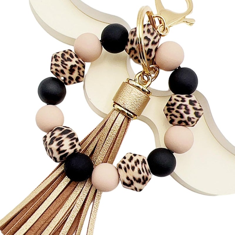 Boethesi Silicone Beaded Bracelet Keychain Key Ring for Women, Key Chain with PU Tassel, Car Keyring Wristlet Bag Pendant - Image 1