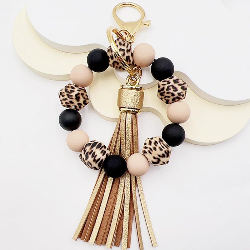 Boethesi Silicone Beaded Bracelet Keychain Key Ring for Women, Key Chain with PU Tassel, Car Keyring Wristlet Bag Pendant - Image 2
