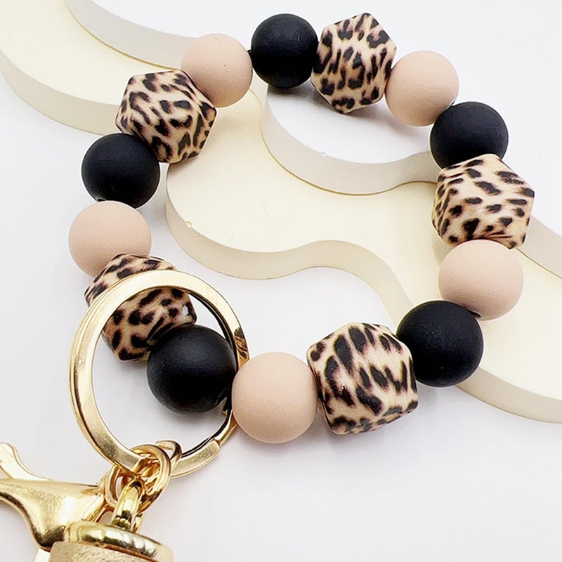 Boethesi Silicone Beaded Bracelet Keychain Key Ring for Women, Key Chain with PU Tassel, Car Keyring Wristlet Bag Pendant - Image 3