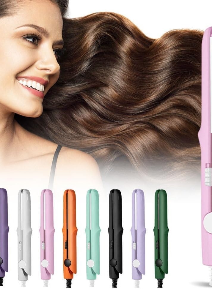 2 in 1 Mini Dual Purpose Curling Iron, 2025 Upgraded Mini Curling Wand & Flat Iron Hair Straightener, Portable Mini Wave Hair Curling Iron Mini Curling Wand for Short and All Hair Types (Pink) - Image 1