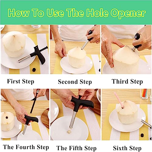 Baskety Stainless Steel Coconut Opener Driller Knife Tool with Cleaning Stick Easy Fresh Coconut Water Opener Meat Remover (Pack of 4) - Image 4