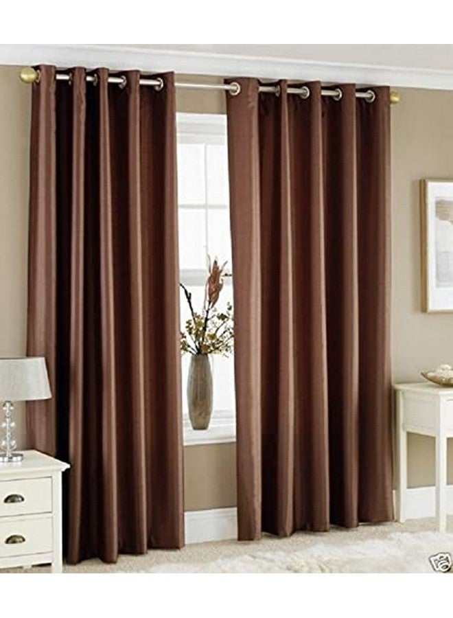 The Decor Hub Faux Texture Plain Curtains for Door with Eyelets | Room Darkening Curtains for Living Room | Brown Curtains 6 Feet Pack of 1 Panels - Image 1