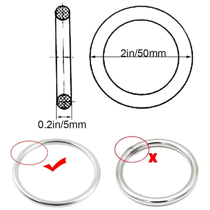 Abimars 2" Seamless Metal O Ring, 10 Pack 304 Stainless Steel Rings Load 320lbs, Solid, Heavy Duty Multi-Purpose Metal O-Ring for Macrame,Dog Leashes - Image 2