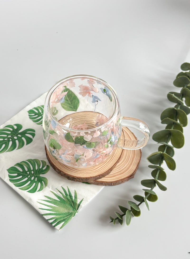 YOLOLAND Double Walled Insulated Glass Coffee Mug 250ml Transparent Clear Cup with Pink Flower Petals for Everyday Use Tea Matcha Home Office Gift - Image 4
