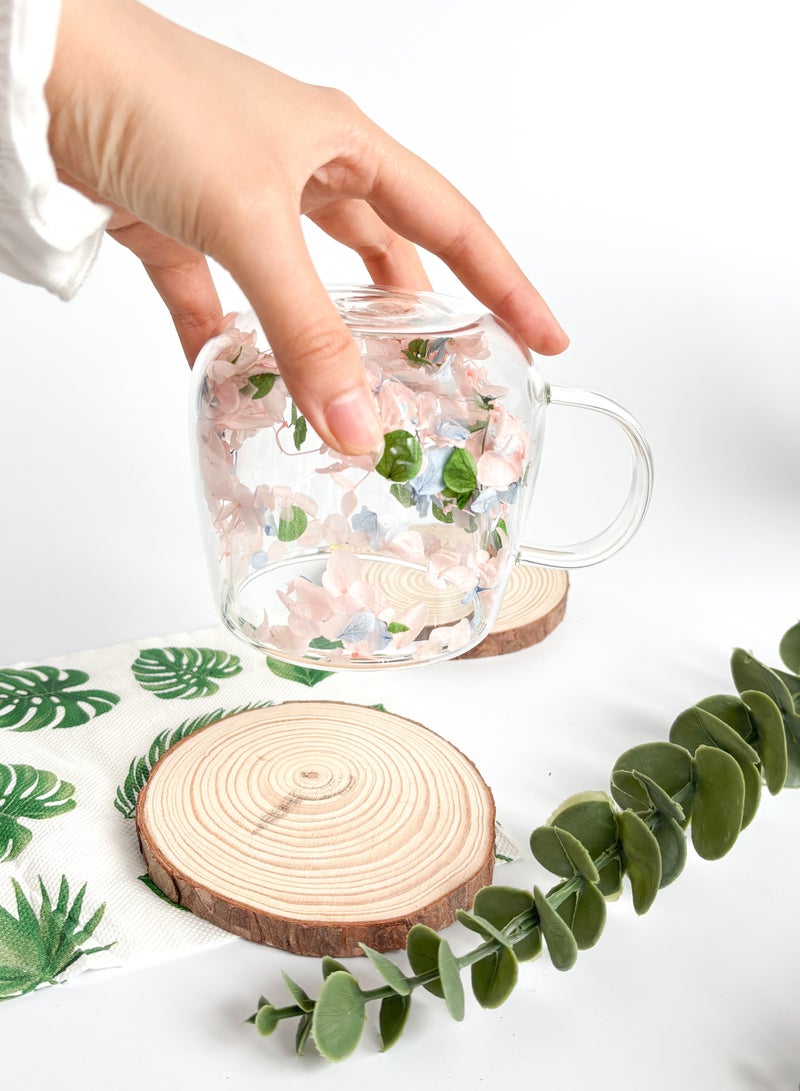 YOLOLAND Double Walled Insulated Glass Coffee Mug 250ml Transparent Clear Cup with Pink Flower Petals for Everyday Use Tea Matcha Home Office Gift - Image 3