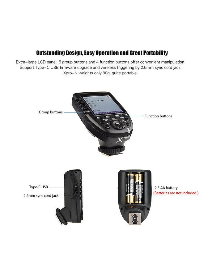 Godox - Godox Xpro-N i-TTL Flash Trigger Transmitter with Large LCD Screen 2.4G Wireless X System 32 Channels 16 Groups Support TTL Autoflash 1/8000s HSS - Image 1