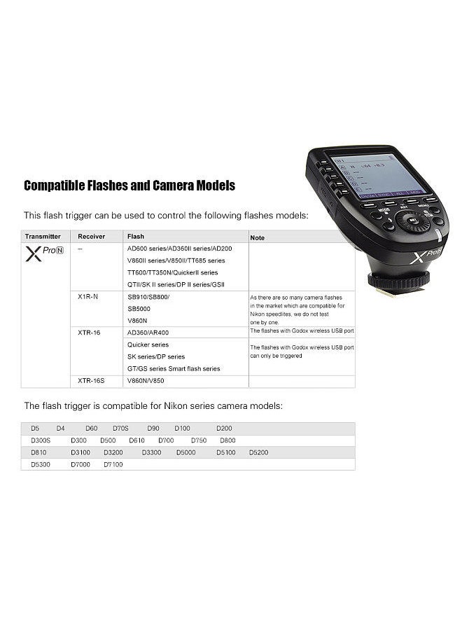 Godox - Godox Xpro-N i-TTL Flash Trigger Transmitter with Large LCD Screen 2.4G Wireless X System 32 Channels 16 Groups Support TTL Autoflash 1/8000s HSS - Image 1