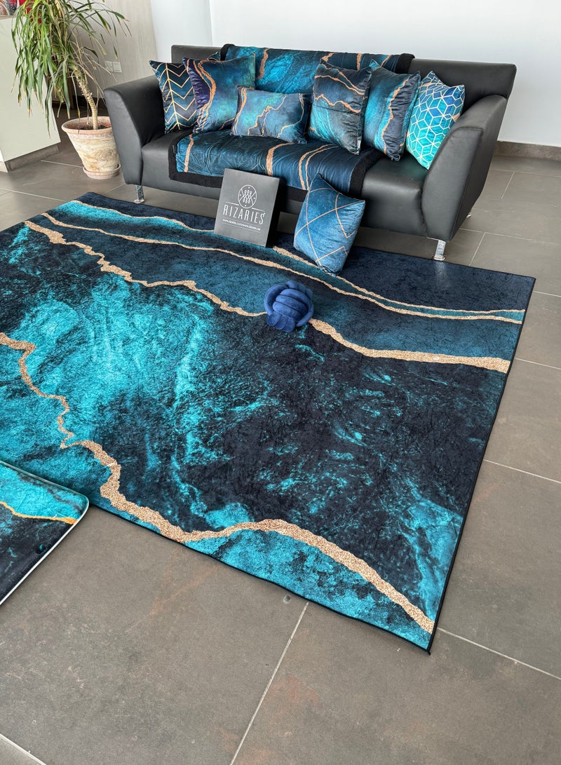 RIZARIES قطعة مركزية باللون الأزرق المخضر الذهبي (سجادة) - Image 1