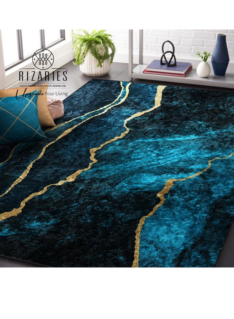 RIZARIES قطعة مركزية باللون الأزرق المخضر الذهبي (سجادة) - Image 4