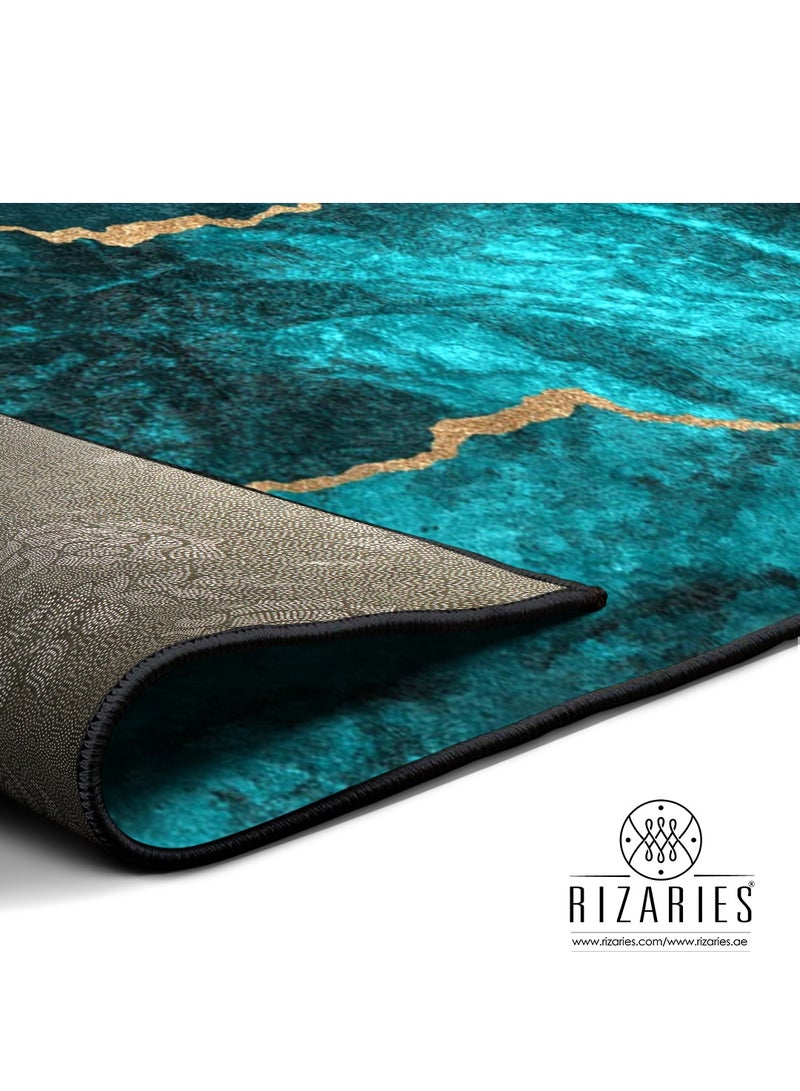 RIZARIES قطعة مركزية باللون الأزرق المخضر الذهبي (سجادة) - Image 5