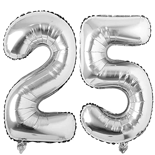 Jonhamwelbor 25 Number Balloons Silver Giant Jumbo Big Large Foil Mylar Number Balloons for Women Men Party Supplies 25 Anniversary Events Decorations Balloon - Image 1