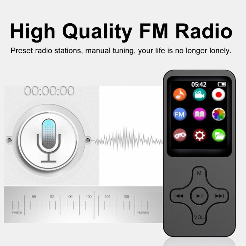 مشغل MP3 بسعة 64 جيجا بايت أسود بتسجيل احترافي عالي الوضوح - مشغل MP4 مضمن سماعة للأطفال والصف والاجتماع والترفيه الخارجي - Image 3