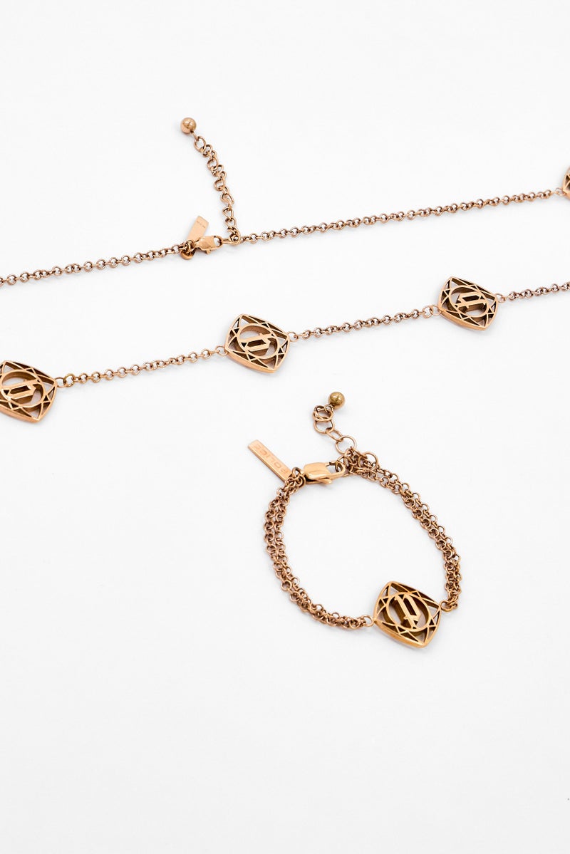 POLICE Women 2Pcs Stainless Steel Necklace And Bracelet Set, Rose Gold - Image 2