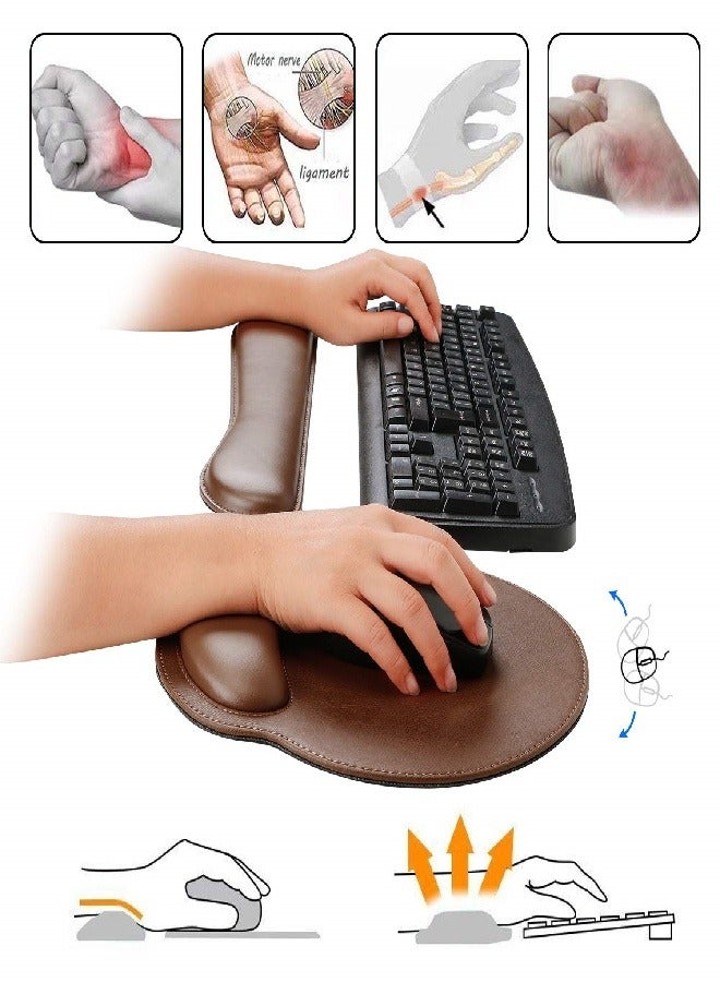 Ergonomic PU Leather Keyboard Wrist Rest and Mouse Pad with Wrist Support, Memory Foam Set for Computer/Laptop,Gaming and Office, Comfortable for Easy Typing & Pain Relief (Brown) - Image 2