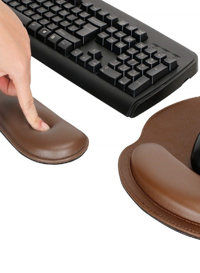 Ergonomic PU Leather Keyboard Wrist Rest and Mouse Pad with Wrist Support, Memory Foam Set for Computer/Laptop,Gaming and Office, Comfortable for Easy Typing & Pain Relief (Brown) - Image 3
