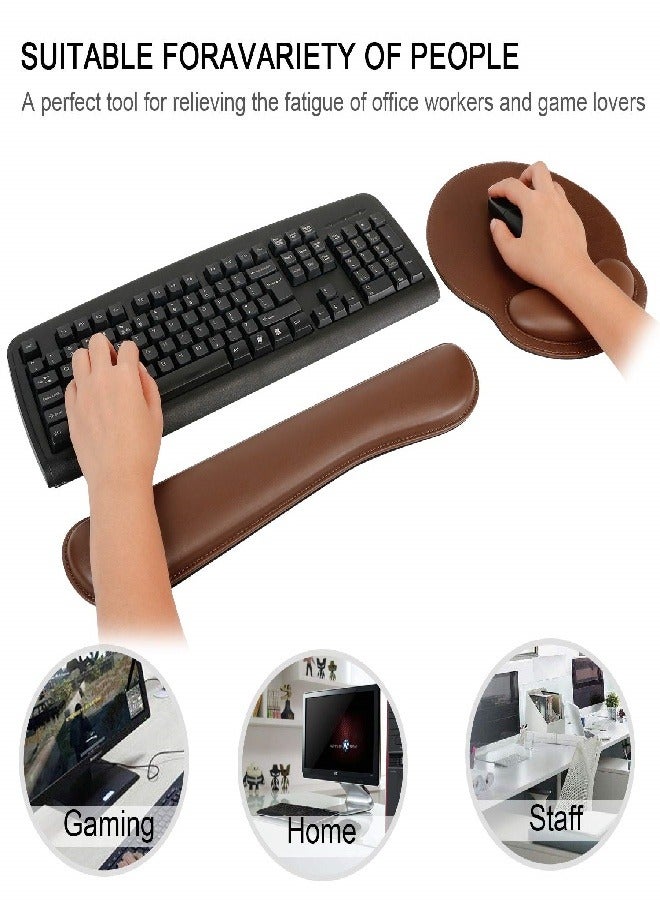 Ergonomic PU Leather Keyboard Wrist Rest and Mouse Pad with Wrist Support, Memory Foam Set for Computer/Laptop,Gaming and Office, Comfortable for Easy Typing & Pain Relief (Brown) - Image 5