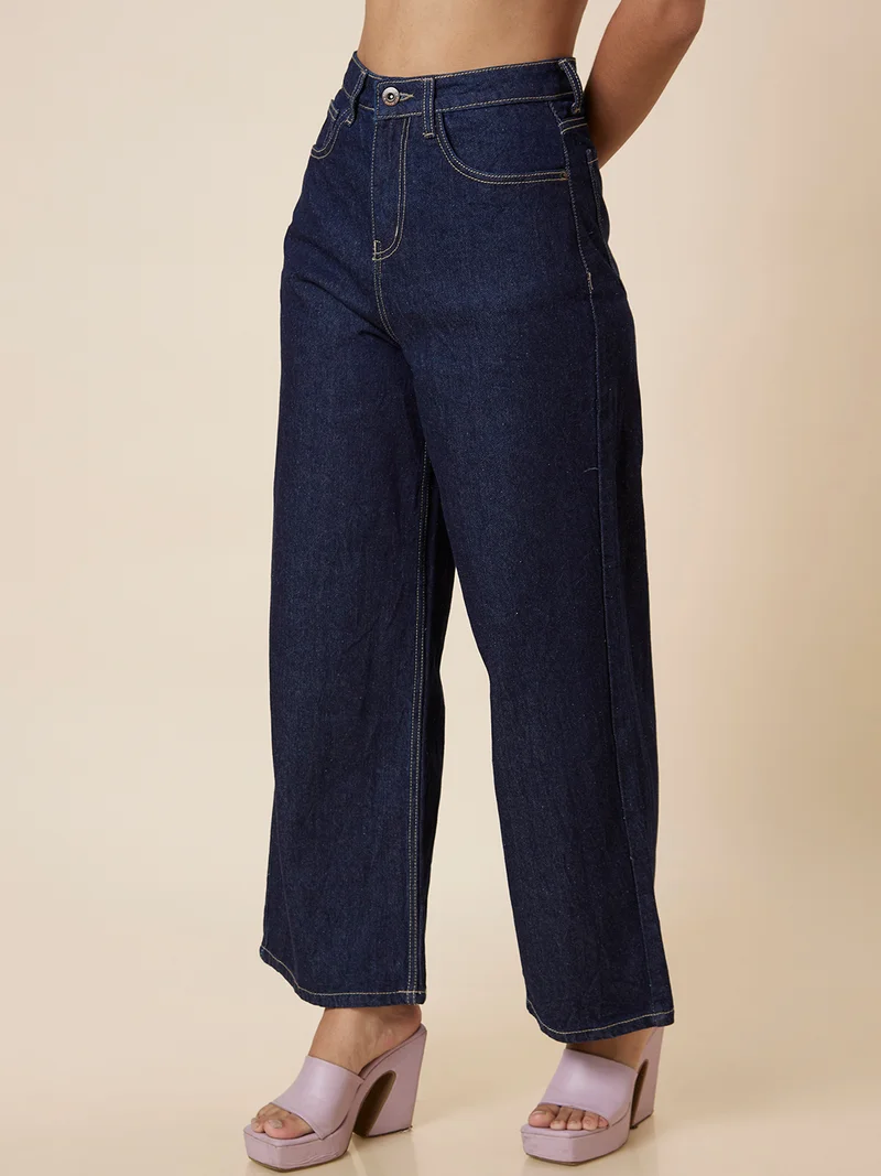 globus Women Blue Mid-Rise Wide Leg Fit Light Fade Jeans