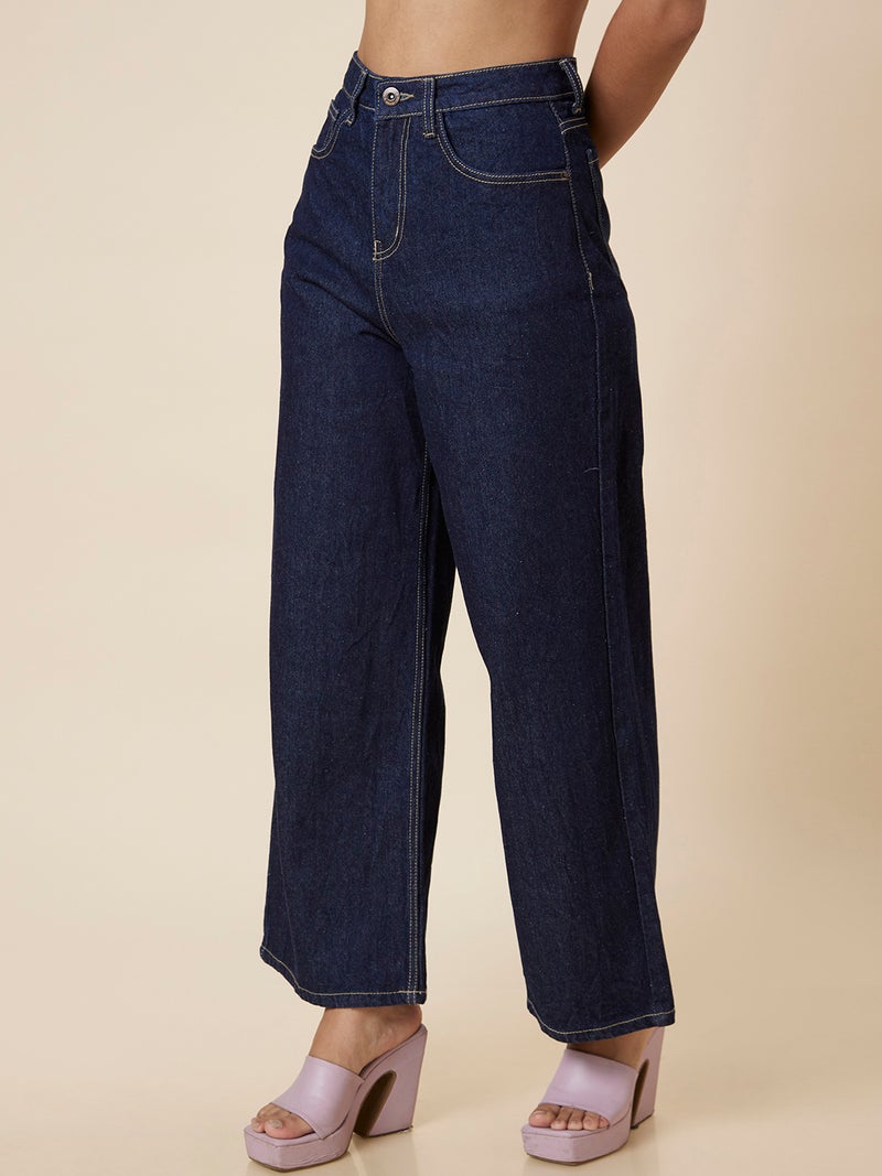 globus Globus Women Blue Mid-Rise Wide Leg Fit Light Fade Jeans  - Image 4