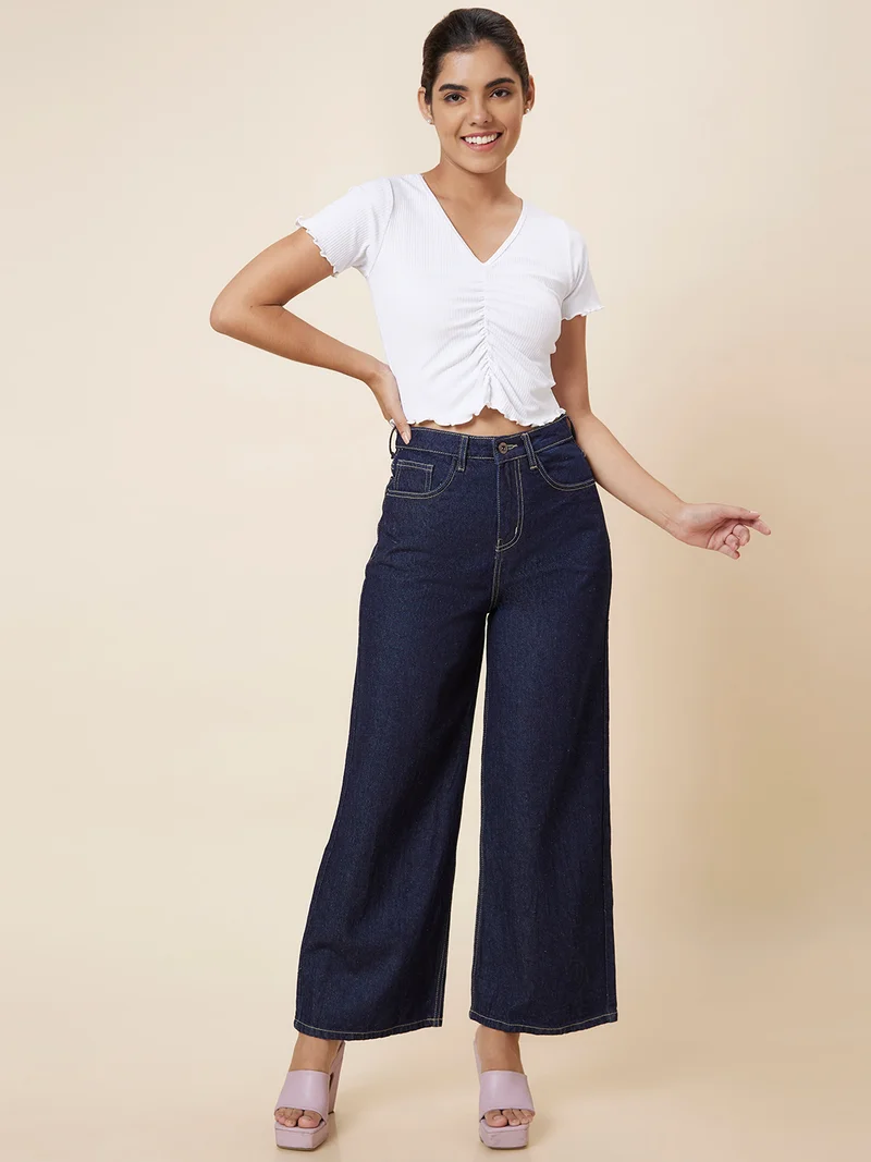 globus Women Blue Mid-Rise Wide Leg Fit Light Fade Jeans