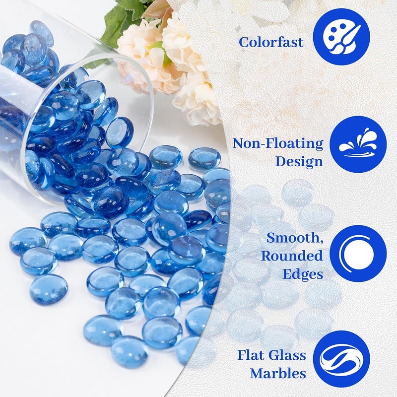 Foncomy Pale Blue Flat Glass Marbles, 0.97 lb Transparent Vase Filler Pebbles Gems, Decorative Glass Beads for Vases, Crafts, Floral, Mancala Stones, Aquarium Rocks for Fish Tank, Approx.0.6"-0.8" - Image 3