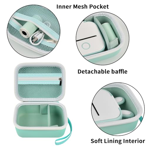 ANKHOH Label Maker Case for Memoking T02/ for Phomemo M02/ M02S/ M02 Pro/ Q30S/ for Nelko PM230/ for Anycash/for Ponek Mini Pocket Printer, Portable Sticker Paper Storage Holder - Box Only (Green) - Image 3