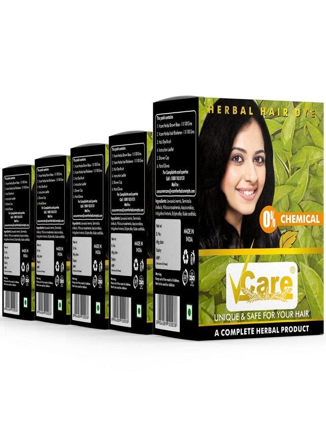 VCare مسحوق صبغ الشعر الطبيعي العشبي للرجال والنساء؛ يوضع على الشعر الجاف؛ صبغة شعر سوداء عضوية بنسبة 100% لتعزيز لون الشعر ولمعانه ونموه 60 جم (عبوة من 5 قطع) أسود  - Image 1